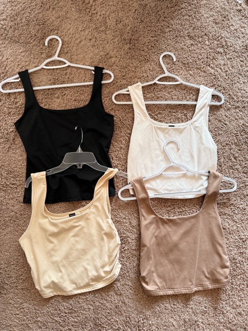SHEIN Scoop Neck Cropped Tank Top - Black, White, Cream, Taupe
